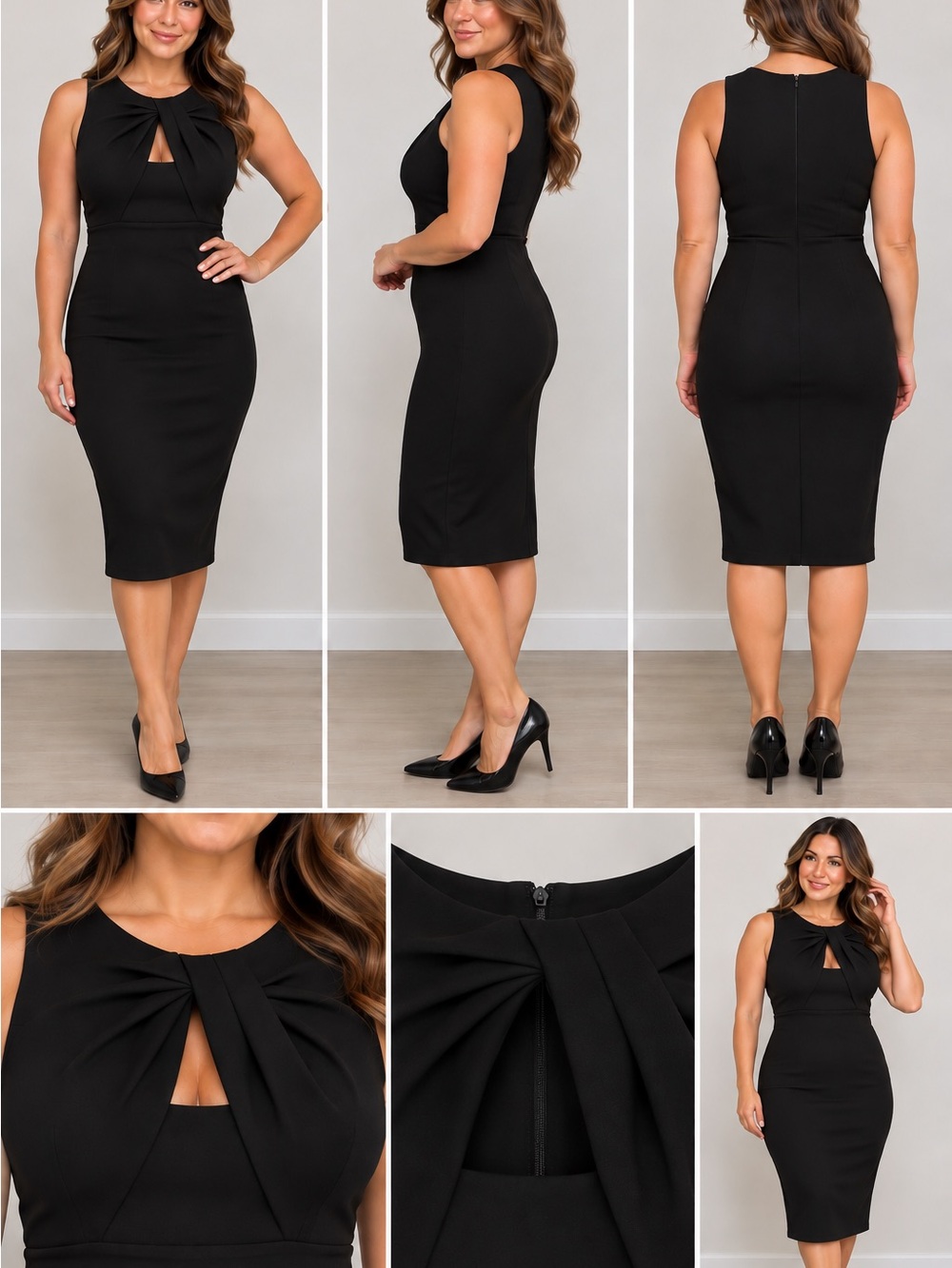 Calvin Klein Black Sleeveless Midi Dress with Twist Keyhole
